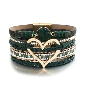 NWT Green Layered Bracelet with Heart Accent – Magnetic Closure